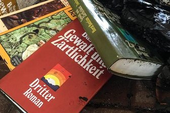 Büchertausch geht in Flammen auf - Bücher im Regal des Büchertauschs sind Opfer eines Brandanschlags geworden.