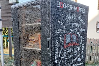 Bücherwürfel in Taura: Lesestoff zum Tauschen und Verschenken - Bei den Minusgraden ist der Bücherwürfel in Taura mit Eiskristallen bedeckt. Aber eine Ausleihe ist möglich.