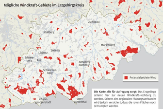 Bürgerinitiative will Widerstand gegen Windräder organisieren - Karte der möglichen Windkraft-Gebiete im Erzgebirgskreis.