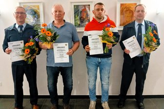 Bürgermeister im Erzgebirge beruft Wehrleiter - Die Wehrleiter Ralf Bärthel und Mario Neumann (v. l.) mit ihren Stellvertretern Michael Pitsch (r.) und Tony Dippmann.