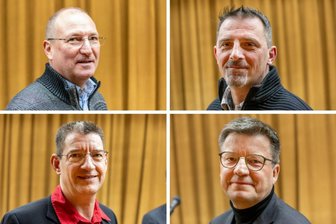 Bürgermeisterwahl im Erzgebirge: Vier Kandidaten - vier Fragen, vier Antworten - Bürgermeisterwahl in Auerbach: Udo Ruttloff, Rocco Lämmel, Amtsinhaber Horst Kretzschmann sowie Ulf Landwehr (im Uhrzeigersinn) wollen Bürgermeister in Auerbach werden.