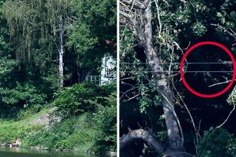 Bundeswehr-Hubschrauber bei Grimma abgestürzt: Spielten diese Stahlseile über dem Fluss eine Rolle? - Vom Pegelhaus am Messpunkt Golzern aus führen eigentlich drei Seile über den Fluss. Inzwischen scheint eines zu fehlen.