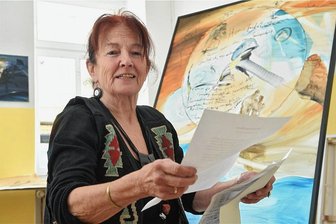 Chat GPT beim Galeriebesuch in Chemnitz - Künstlerin Dagmar Ranft Schinke im Atelier. 