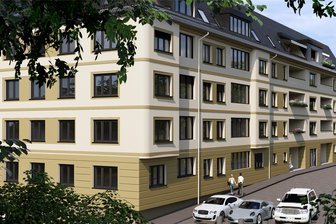 Chemnitz: Leipziger Firma will an Leipziger Straße Wohnungen bauen - So soll die Außenfassade des Neubaus an der Ecke Leipziger Straße/Kanalstraße einmal aussehen.