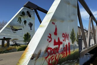 Chemnitz: Neue Brücke über Pleißenbach beschmiert - Die im Dezember 2024 eröffnete Brücke wurde beschmiert.