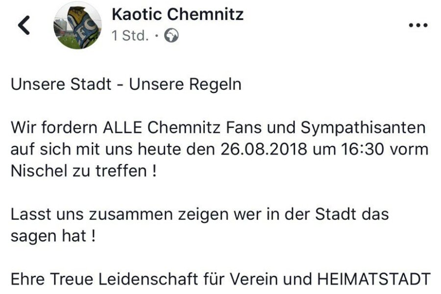 Chemnitzer Fußball-Ultras im Fokus der Behörden - Der Aufruf von "Kaotic Chemnitz" bei Facebook.