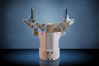 Chemnitzer geben Robotern Tastgefühl in den Fingern - Ein Roboter-Greifarm mit zwei Fingern von Sarcomere Dynamics mit den Sensoren von Nanosen.
