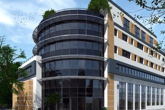 Chemnitzer Poliklinik baut Ärztezentrum in Plauens City - Futuristisch mutet die Glasfassade mit Holztragkonstruktion des von der Chemnitzer Poliklinik an der Neundorfer Straße geplanten neuen Gesundheitszentrums an. Es soll nach Fertigstellung die Hausnummer 5 tragen.