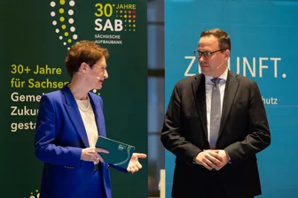 Chemnitzer Unternehmer reden Klartext mit Minister Dirk Panter: „Wir haben keine Zeit!“ - SAB-Chefin Katrin Leonhardt und Wirtschaftsminister Dirk Panter hatten zum offenen Austausch eingeladen.