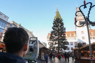 Chemnitzer Weihnachtsbaum bleibt Sachsens Höhen-Sieger – der schönste ist er aber nicht - Es gehört zu Tradition, dass Azubis der Vermessungsfirma Wuttke die Weihnachtsbäume messen.