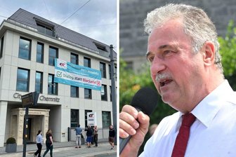 City-Bahn Chemnitz feiert Einzug in neue Geschäftsstelle wegen „Stargast Weselsky“ ein Jahr zu spät - Hat in der Geschäftsstelle der City-Bahn Chemnitz (links) einen bleibenden Eindruck hinterlassen: Ex-Gewerkschaftschef Claus Weselsky (rechts).