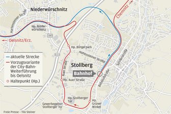City-Bahn zwischen Chemnitz, Stollberg, Glauchau ohne Umsteigen: Menschen müssen weiter warten - Das Teilstück der Ausbaustufe 5 im Stollberger Stadtgebiet.