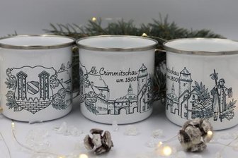 Crimmitschau als Geschenk - Die diesjährigen Crimmitschauer Weihnachtstassen zeigen Motive der historischen Stadt um das Jahr 1800.