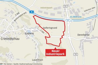 Crimmitschau: Nahe der Ortschaft Gablenz ist ein weiterer Industriepark geplant - In diesem Bereich will die Stadt Crimmitschau den neuen Industriepark entwickeln. Trotz Kiesabbaus sehen die Initiatoren keine Hindernisse für das Vorhaben. Laut Rathauschef André Raphael gibt es für das Projekt bereits „gute Signale aus Dresden“.