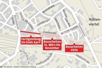 Dammstraße in Freiberg: Zweiter Bauabschnitt startet am Montag - Die Sanierung der Dammstraße in Freiberg teilt sich in drei Bauabschnitte.