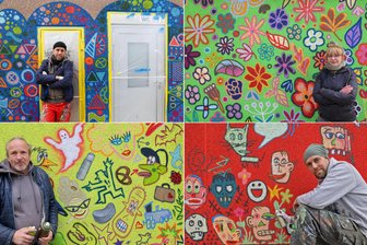 Dank vier Graffiti-Sprayern: Toilettenbesuch in Lichtenstein ist jetzt ein Kunstgenuss - Von oben links im Uhrzeigersinn: Marcel Oertel, Jannine Springborn, Robby Oertel und Tasso vor ihren Fassadenseiten.
