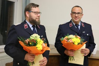 Das ist das neue Führungsduo der Pausaer Feuerwehr - Pausas Ortswehr-Leitungsduo Sebastian Prager (links) und Ralf Weber.