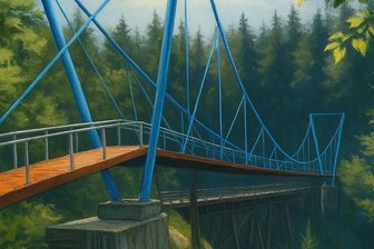 „Das wird ein Highlight“: Neben bekannter Fuchsbrunnbrücke im Erzgebirge entsteht Hängebrücke - Diese Skizze zeigt, wie die künftige Radfahrer- und Fußgängerbrücke aussehen könnte.
