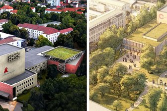 Debatte um Chemnitzer Schauspielhaus: Emotionen treffen auf Zahlen - Alt oder neu? Links das alte Schauspielhaus mit einem möglichen Anbau, rechts ein grober Entwurf, wie es in Altchemnitz aussehen könnte.