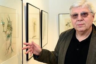 "Der grüne Esel hat mir so gut gefallen" - Rolf Münzner mit der Fabelzeichnung "Der grüne Esel" im Gellert-Museum Hainichen.