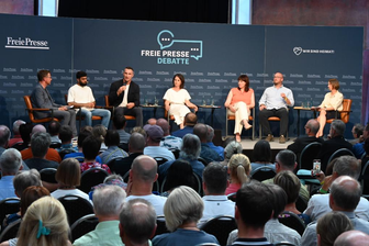 Wladimir Klitschko und Annalena Baerbock bei der Diskussion in Chemnitz.