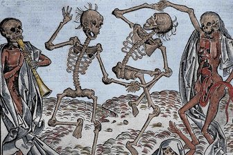 Der Tod und die Musik: Zurück zu den Schatten - Dem Schnitter ein Schnippchen? Berühmte "Totentanz"-Darstellung auf einem Holzschnitt des Malers Michael Wolgemut aus der 1493 in Nürnberg erschienenen "Schedelschen Weltchronik".