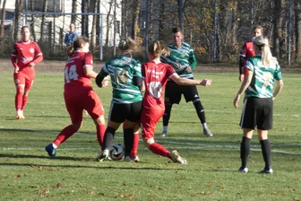 DFC Westsachsen Zwickau: Warum die drei Punkte im Nachholspiel so wichtig waren - Das Spiel der Zwickauerinnen (rote Trikots) gegen Thum-Herold war sehr umkämpft.