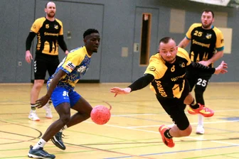 Dicke Überraschung: Oelsnitzer Handballer gewinnen das Spitzenspiel - Der Oelsnitzer Olaf Meisinger (rechts) Mit vollem Einsatz gegen Chemnitz.