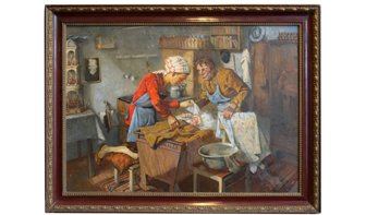 Die andere Weihnachtsgeschichte - Weihnachten in einem Spielzeugmacher-Haushalt - das Gemälde eines unbekannten Malers stammt vermutlich aus den 1920er-Jahren.