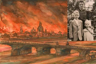 Die Bombennacht von Dresden: So überlebte ein Junge aus Schönheide das Inferno - Der Feuersturm von Dresden. Das Aquarell von Otto Griebel aus dem Jahr 1945 illustriert die Schrecken jener Nacht. Wilfried, Helga und Tante Käthe (kleines Foto) haben überlebt.
