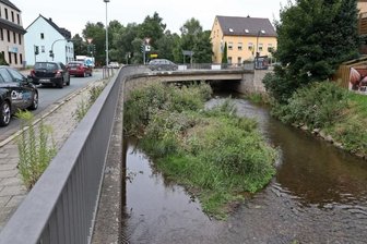 Die Flut von den Feldern: Der Starkregen zeigt neue Gefahren - An der Hirschbrücke B173/B180 wird der Platz fürs Wasser durch Wildwuchs immer weniger. Diesen Monat indes kam die Flut aus der Kanalisation.
