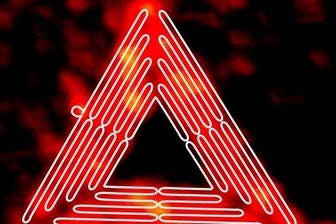 Die goldene Falle - So rot sieht das dreieckige Nano-Labor unter dem Mikroskop aus - darüber die schematische Darstellung des gefalteten DNA-Strangs.