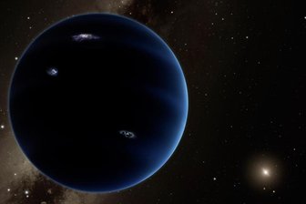 Die Suche nach dem Neunten - So könnte unser Neunter aussehen. Die Computeranimation zeigt zum einen den Planeten, den Wissenschaftler als den neunten unseres Sonnensystems errechnet haben wollen, und zum anderen, wie groß die Entfernung von diesem Planeten zur Sonne ist. Der Planet ist den Berechnungen zufolge gasförmig, ähnlich wie Uranus and Neptun.