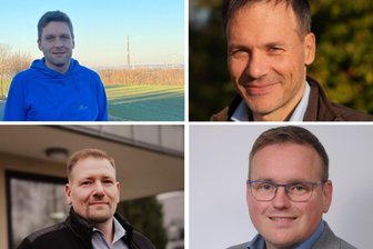 Die vier Bewerber für den Chefposten im Rathaus von Halsbrücke - Zur Bürgermeisterwahl treten am 26. Januar in Halsbrücke (von links oben im Uhrzeigersinn) an: Christian Wesemann (AfD), Dr. Marcus Schettler (parteilos), Sebastian Thümmler (CDU) und Mathias Ufer (Freie Wähler).