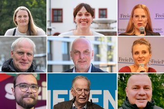 Diese Chemnitzer kandidieren zur Bundestagswahl 2025 - Christin Furtenbacher (Grüne), Nora Seitz (CDU), Norma Grube (FDP), Bernhard Herrmann (Grüne), Detlef Müller (SPD), Coretta Storz (Grüne), Marten Henning (Linke), Alexander Gauland (AfD), Sven Galambos (FW) (von oben links nach unten rechts).