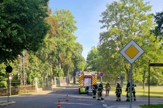 Dieselspur zieht sich von Hartha über Rochlitz bis Mittweida - Die Feuerwehr Geringswalde beim Reinigen der Bahnhofstraße.