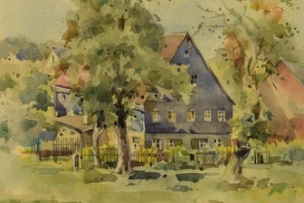 Digitale Galerie zu Oelsnitzer wächst auf mehr als 500 Werke - Das „Erzgebirgische Bauernhaus“ – zu sehen 2019 in einer Schau in Oelsnitz.