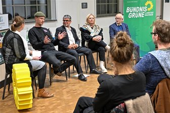 Diskussion in Chemnitz: Wie können ausländische Arbeitskräfte besser integriert werden? - Warum funktioniert die Integration noch nicht? Darüber diskutierten Petra Čagalj Sejdi, Dave Schmidtke, Ralf Hron, Sylvia Pfefferkorn und Gerhard Liebscher (v.l.).