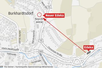 Dorf im Erzgebirge hofft auf doppelt so großen Edeka-Markt direkt an der B 95 - Der Standort des künftigen Edeka-Markts in Burkhardtsdorf.