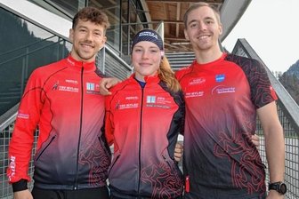 Drei Mylauer auf der Olympiabahn - Michael Roth (von links), Lea Sophie Scholz und Niklas Kurzmann vertreten den TSV Vorwärts Mylau bei den Weltcups in Calgary.