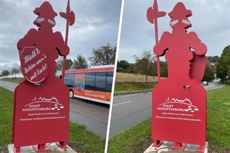 Dreister Kraftakt: Diebe stehlen Augustusburger Stadtwächter das Schild - Der Stadtwächter an der Eppendorfer Straße in Augustusburg: Auf einer Seite wurde das massive Begrüßungsschild abgeschraubt.
