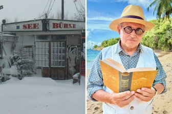 Ein Karl-Marx-Städter und das Meer: Karl Huck kehrt für Gastspiel von Hiddensee über die Seychellen nach Chemnitz zurück - Die Seebühne auf Hiddensee im Schnee und Karl Huck in der Sonne.