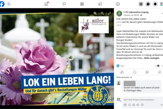 „Ein Leben lang“ Fan bei Lok Leipzig - und danach? Bestatter bleibt Sponsor des Clubs - So informiert der Kult-Klub Lok Leipzig auf seiner Internet-Seite über seine Werbepartnerschaft mit dem Bestatter.