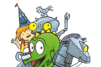 Ein Ritter von rostiger Gestalt - Das Burgfräulein Bö samt Sprechendem Hut, Hausdrache Koks und dem Ritter Rost beim Ritt auf Feuerstuhl, dem treuen aufziehbaren Ritterpferd.