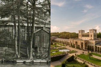 Ein Stück Sanssouci am Ringethaler Schloss entdeckt - Die Orangerie in Ringethal um 1900 (links) und das Schloss Sanssouci in Potsdam.