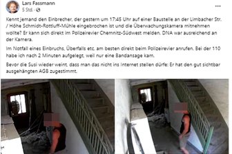 Einbruch in leerstehendes Haus in Chemnitz-Rottluff: Unternehmer sucht über Facebook nach Täter - Screenshot vom Facebook-Kanal des Investors Lars Fassmann mit Bildern der Überwachungskamera.