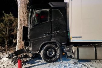 Eisglätte: Lkw kracht gegen Baum - Am Donnerstagabend rutschte der Lkw in Gahlenz auf glatter Straße gegen einen Baum. Der Fahrer wurde dabei schwer verletzt. 