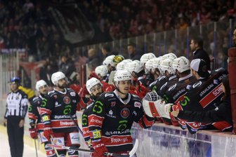 Eispiraten Crimmitschau starten mit Sieg in die Play-offs: Bärenstarker Oleg Shlin und Special-Teams als Schlüssel zum Sieg - Thomas Reichel jubelt über den Eispiraten-Führungstreffer.