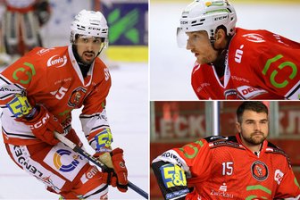 Eispiraten Crimmitschau vermelden Vertragsverlängerungen: Ein „Dreierpack“ für die Abwehr - Sie bleiben bei den Eispiraten Crimmitschau (von links im Uhrzeigersinn): Gregory Kreutzer, Mirko Sacher und Ole Olleff.