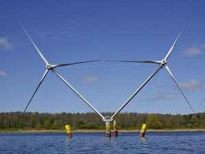 EnBW testet schwimmende Windräder im Baggersee -  
          Ein Prototyp der schwimmenden Windenergieanlage «Nezzy 2».